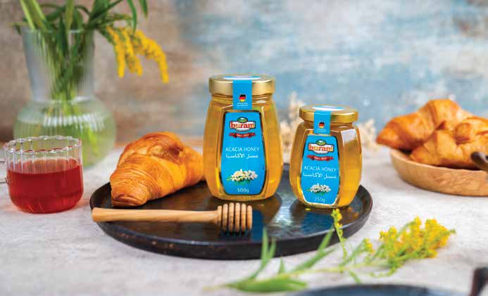 Buram Akazienhonig 500 g und 250 g mit Croissant und Tee